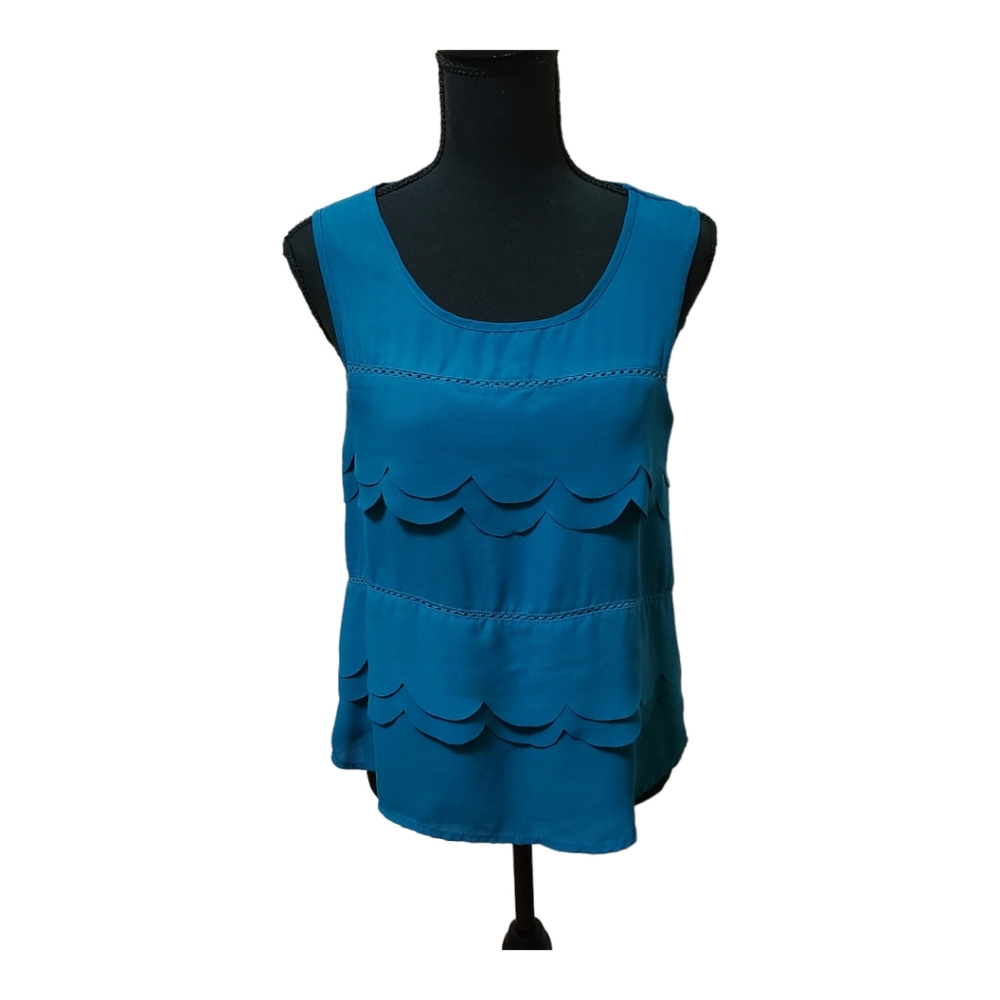 Paperwork Teal Torquoise crochet, scalloped shirt made exclusively for Stitchfix